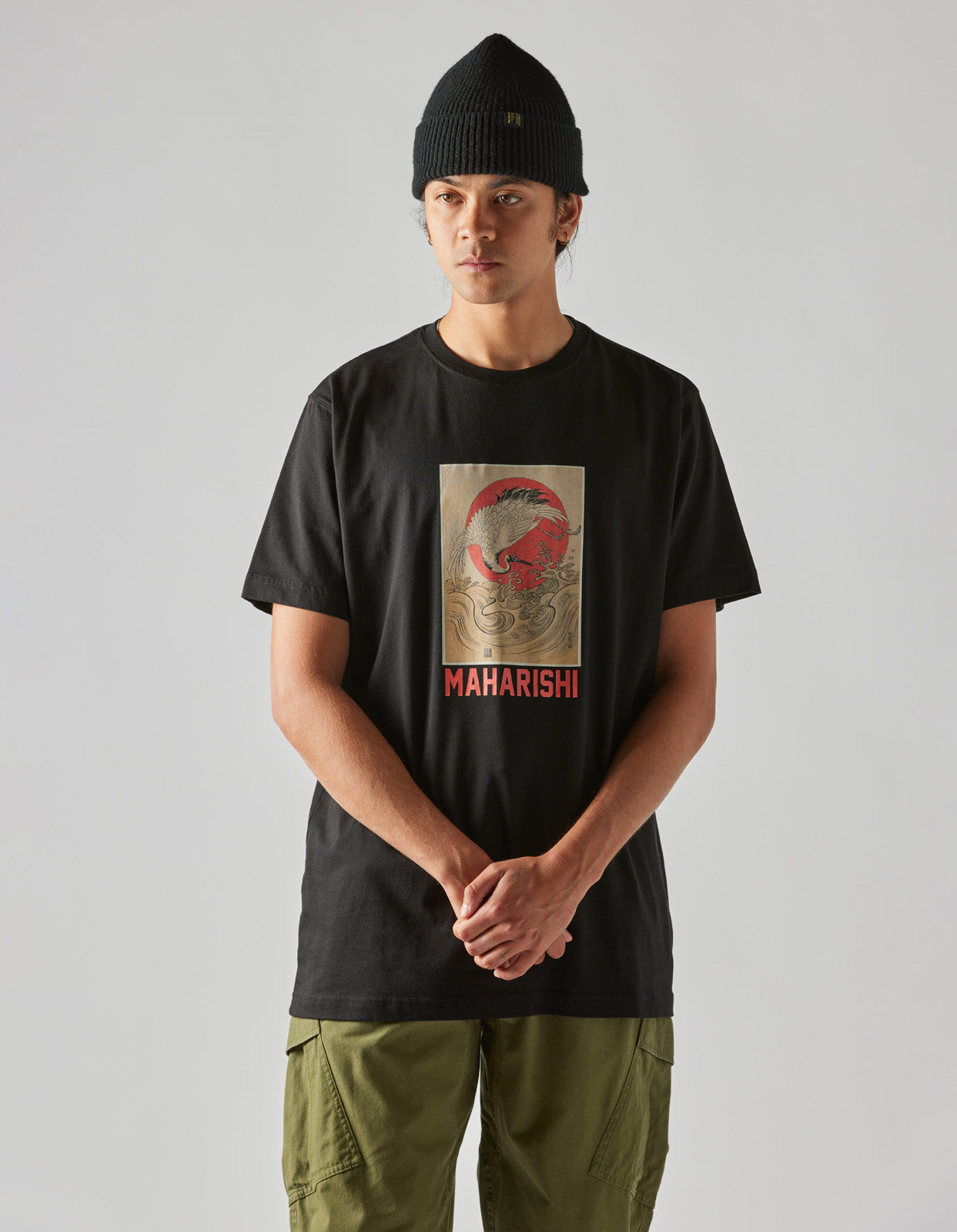 1072 Water Peace Crane T-Shirt Black