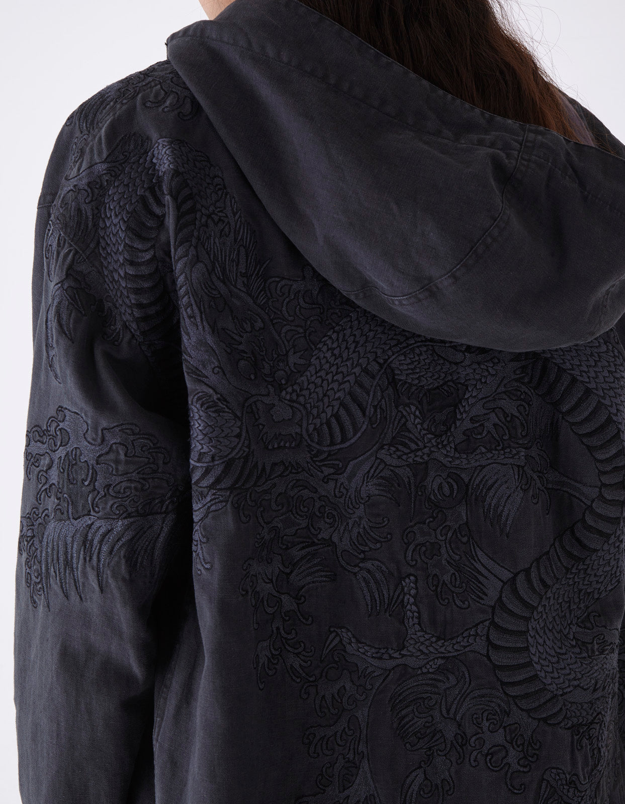 4240 Water Dragon Embroidered Kimono Parka Black BLK-108FF