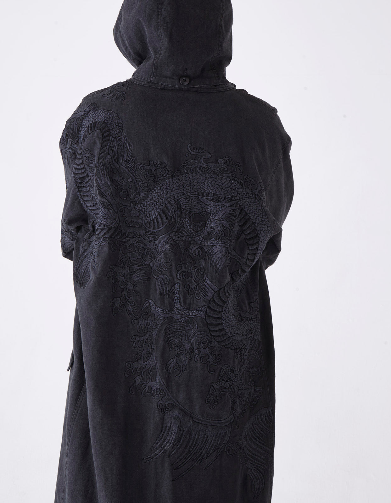 4240 Water Dragon Embroidered Kimono Parka Black BLK-108FF