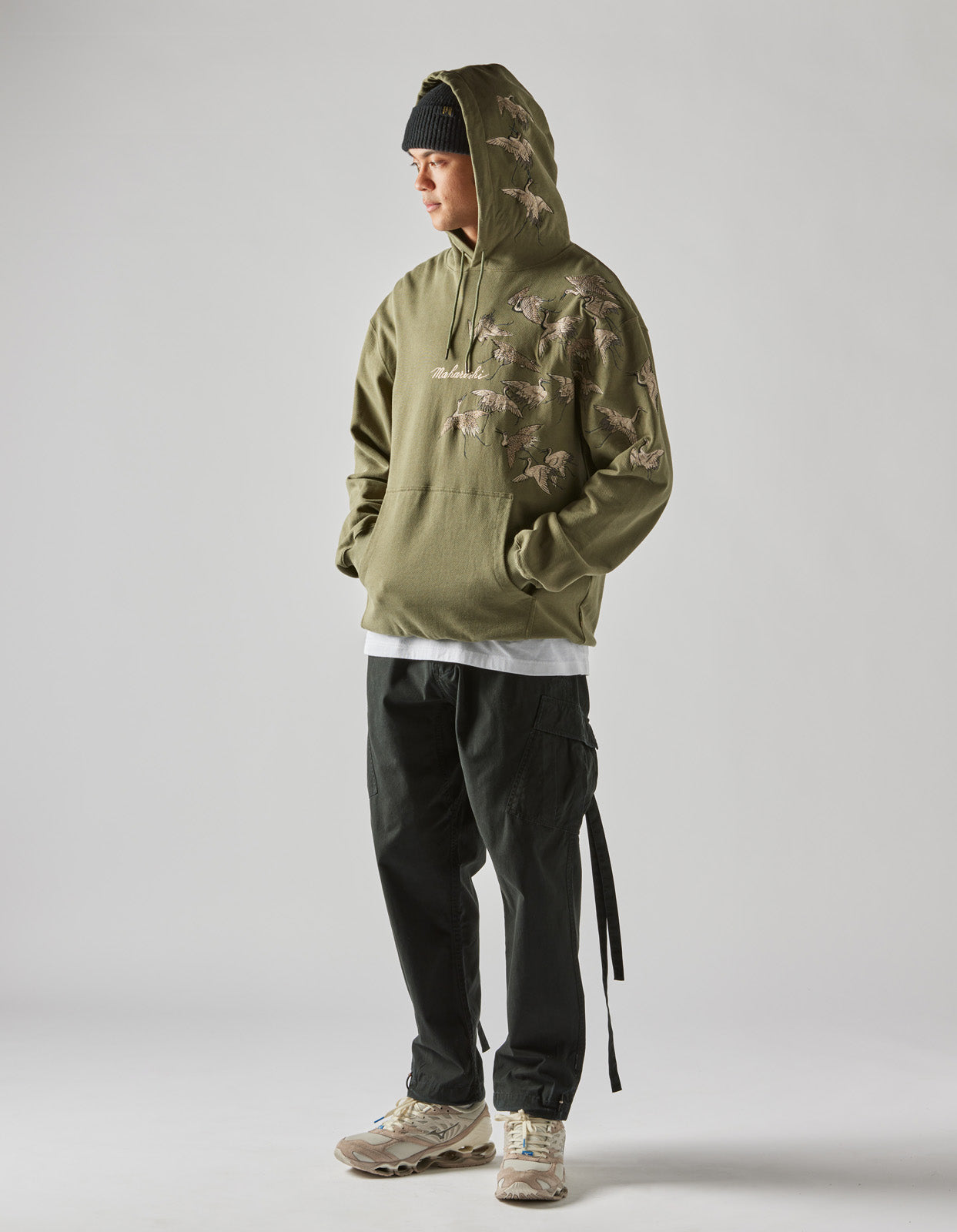 4506 Peace Cranes Hooded Sweat Olive OG-107F