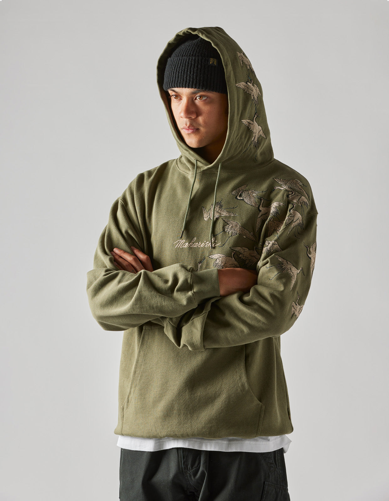4506 Peace Cranes Hooded Sweat Olive OG-107F