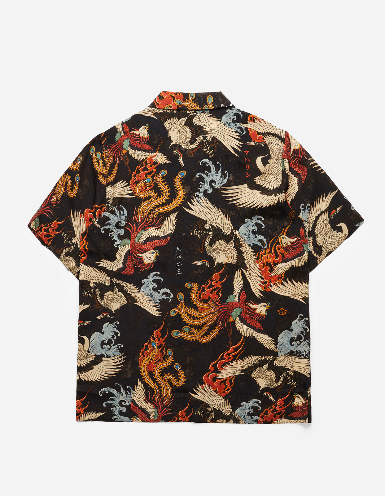 4509 Peace Cranes Camp-Collar Shirt Black