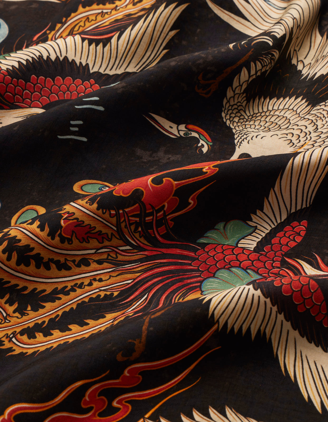 4509 Peace Cranes Camp-Collar Shirt Black