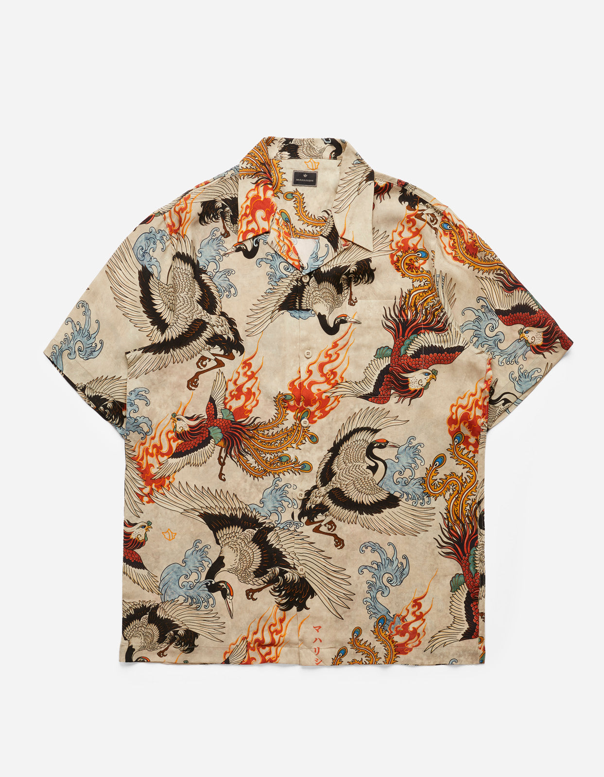 4509 Peace Cranes Camp-Collar Shirt Ecru