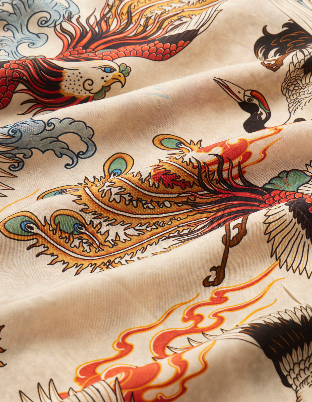 4509 Peace Cranes Camp-Collar Shirt Ecru
