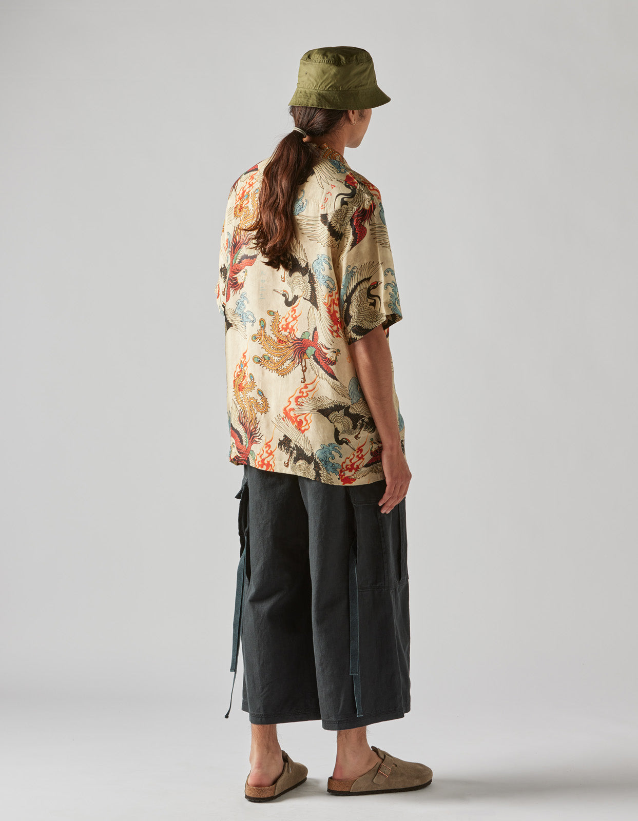 4509 Peace Cranes Camp-Collar Shirt Ecru