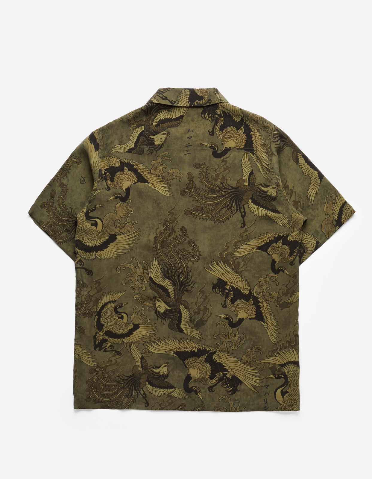 4509 Peace Cranes Camp-Collar Shirt Olive Subdued