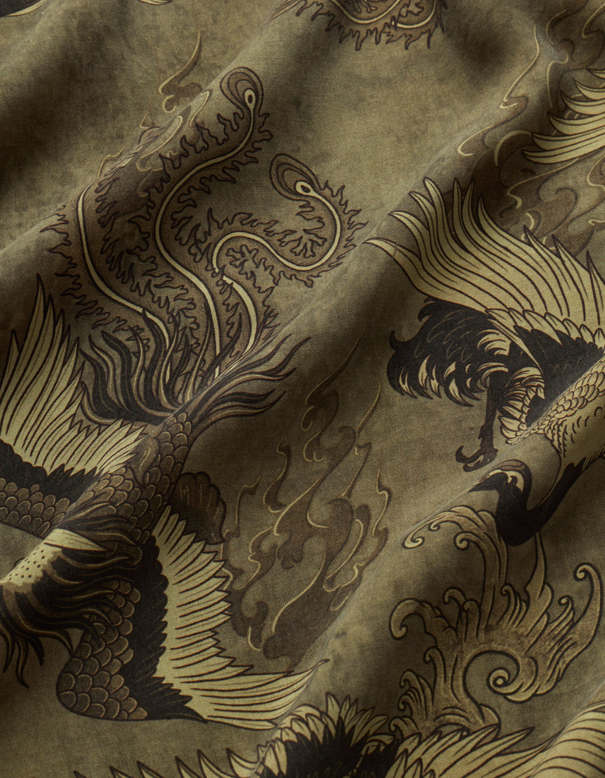 4509 Peace Cranes Camp-Collar Shirt Olive Subdued