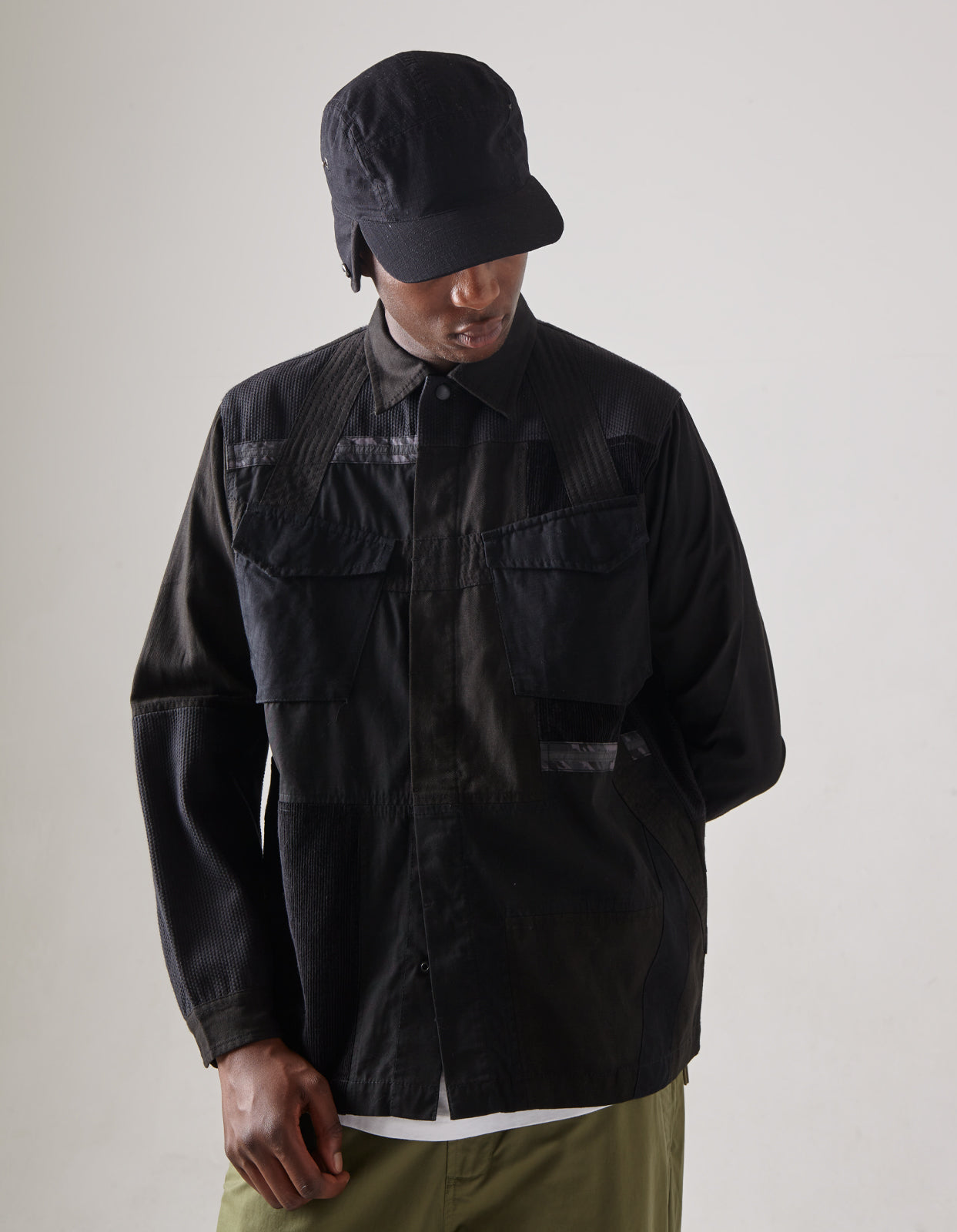 4556 Tugihagi Patchwork Tobi Shirt Black