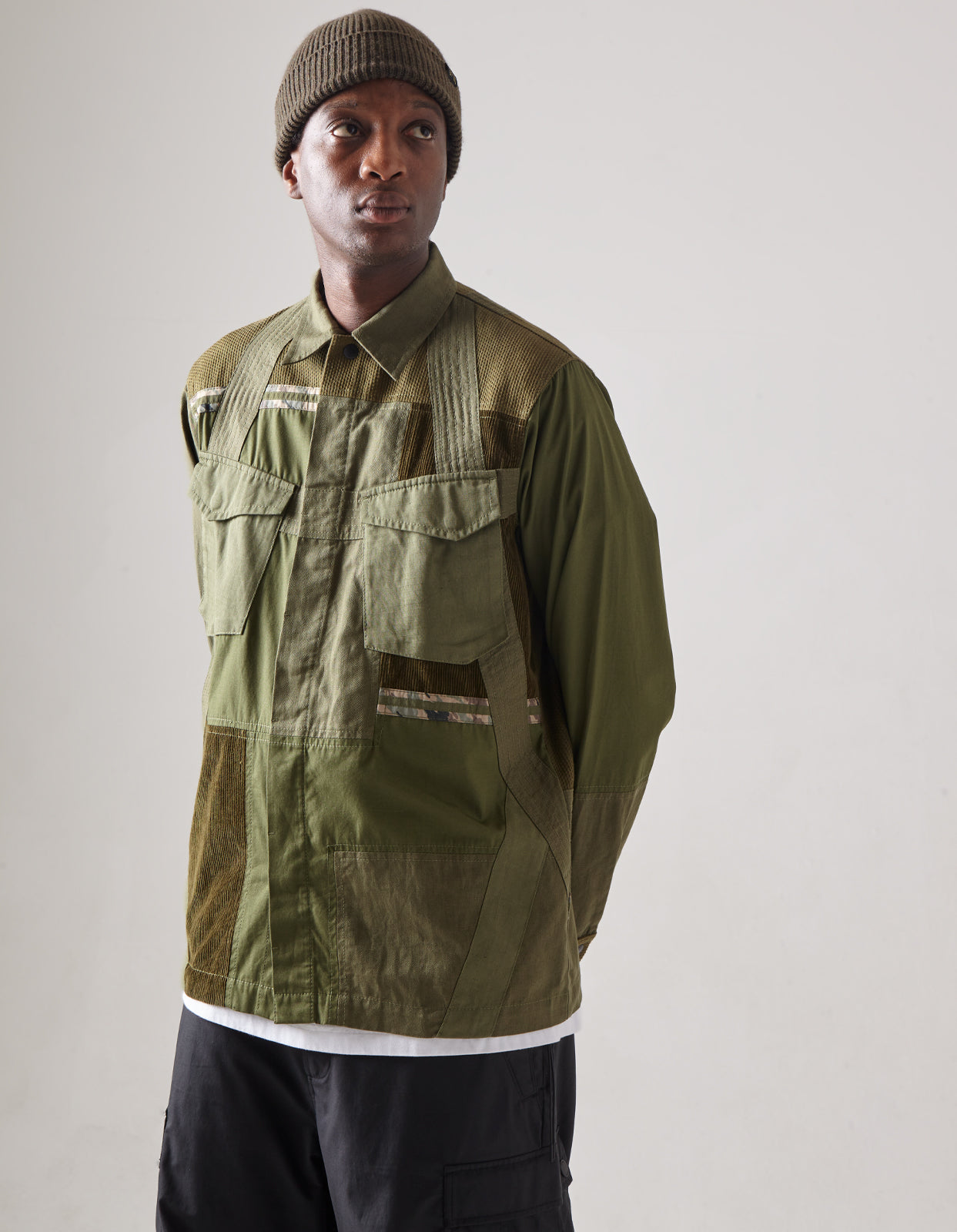 4556 Tugihagi Patchwork Tobi Shirt Olive