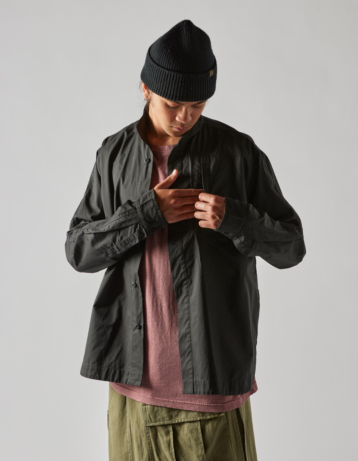 4585 Stand Collar Shirt Black