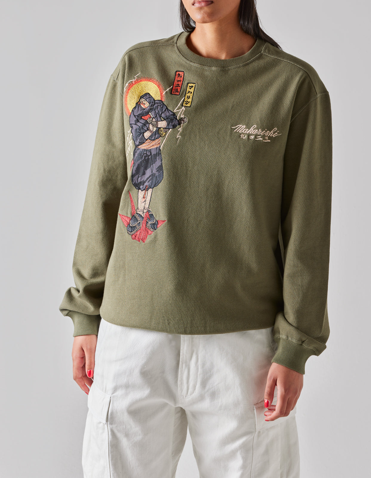 4503 Shinobi Embroidered Crew Sweat Olive OG-107F