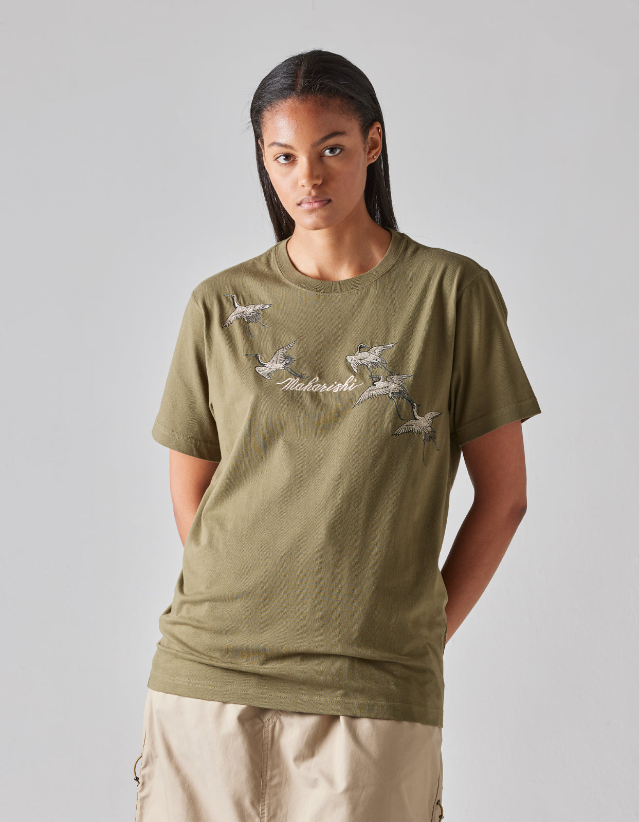 4507 Flying Peace Cranes T-Shirt Olive OG-107F