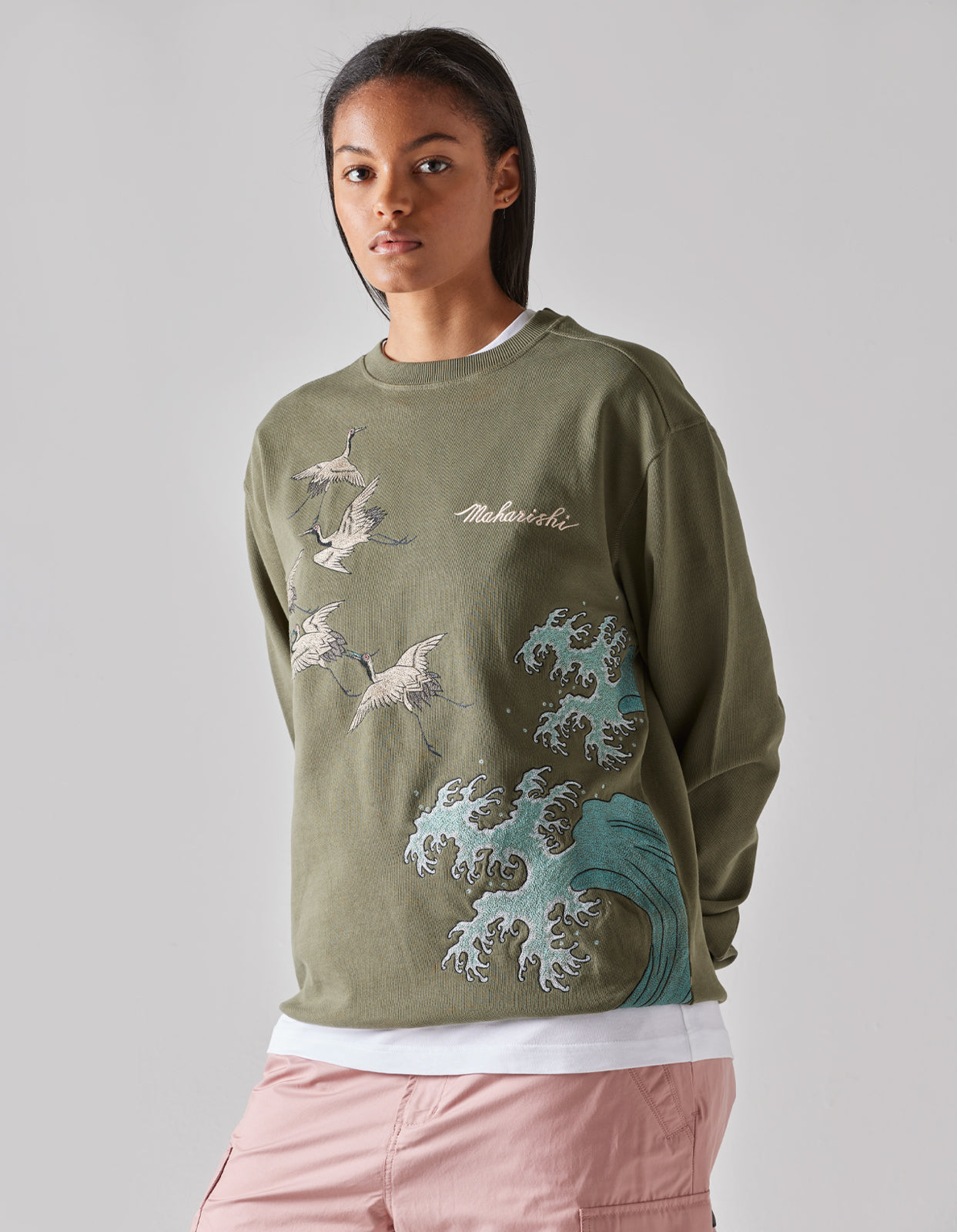 4505 Flying Peace Cranes Crew Sweat Olive OG-107F