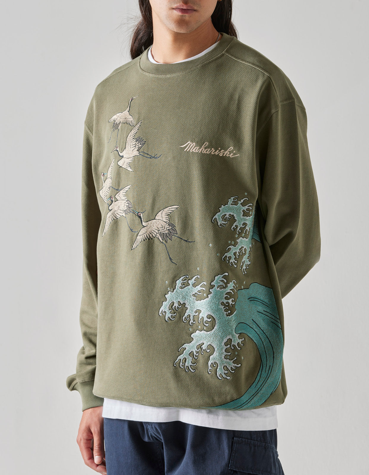 4505 Flying Peace Cranes Crew Sweat Olive OG-107F