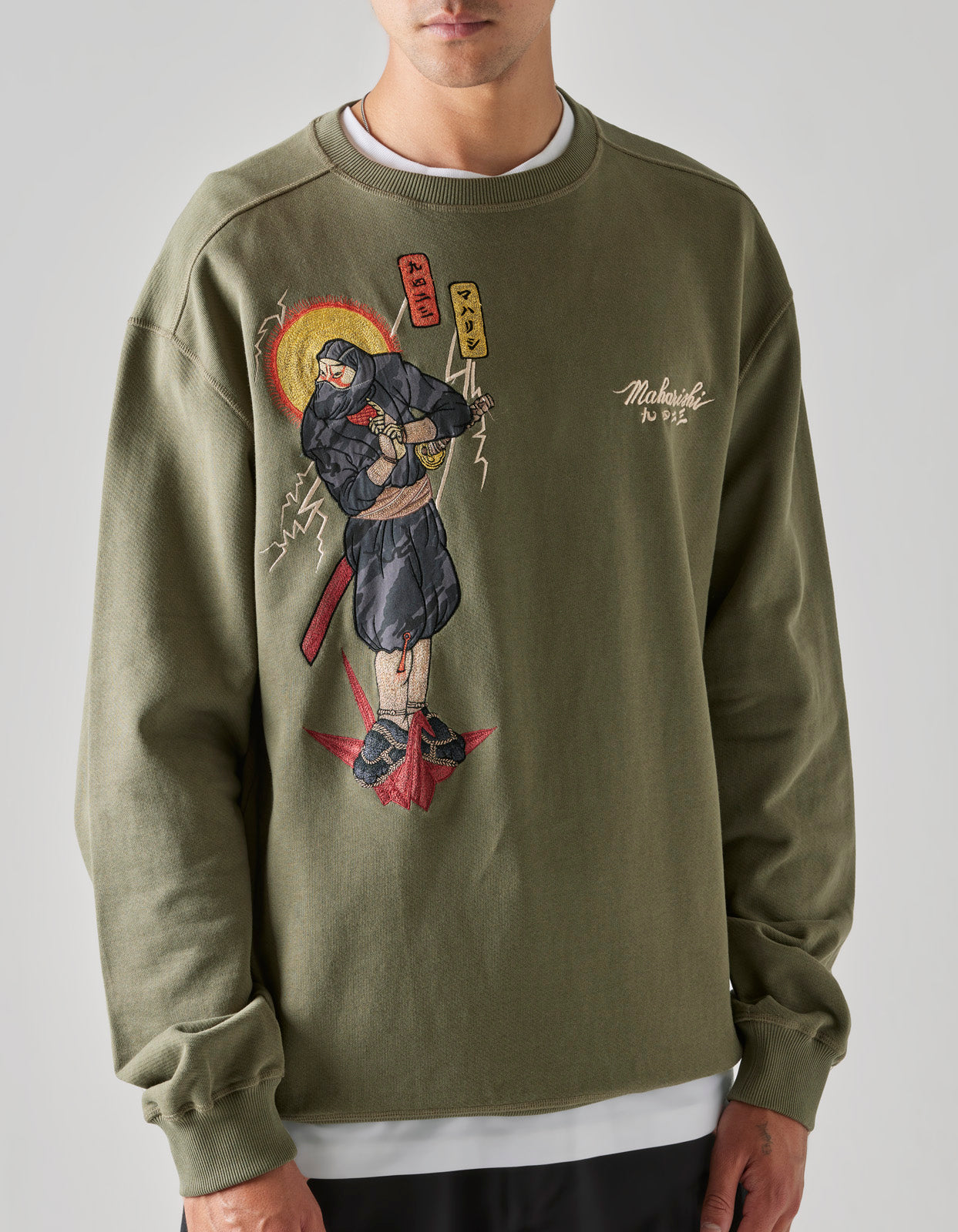 4503 Shinobi Embroidered Crew Sweat Olive OG-107F