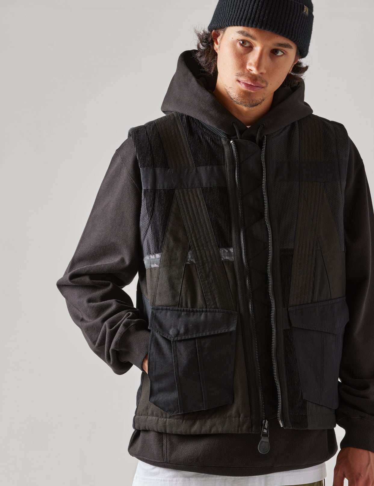4558 Tugihagi Patchwork Tobi Vest Black