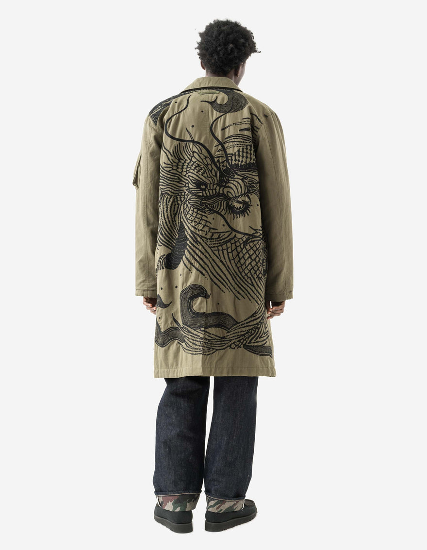 2210 Linear Snow Dragon Embroidered MA Mac Coat Olive OG-107F