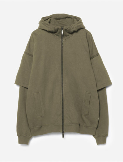 Green hoodie with a zipper on a white background