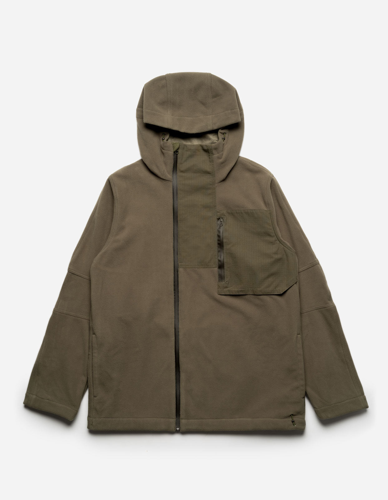 4578 Asym Zipped Hooded Fleece Olive OG-107F
