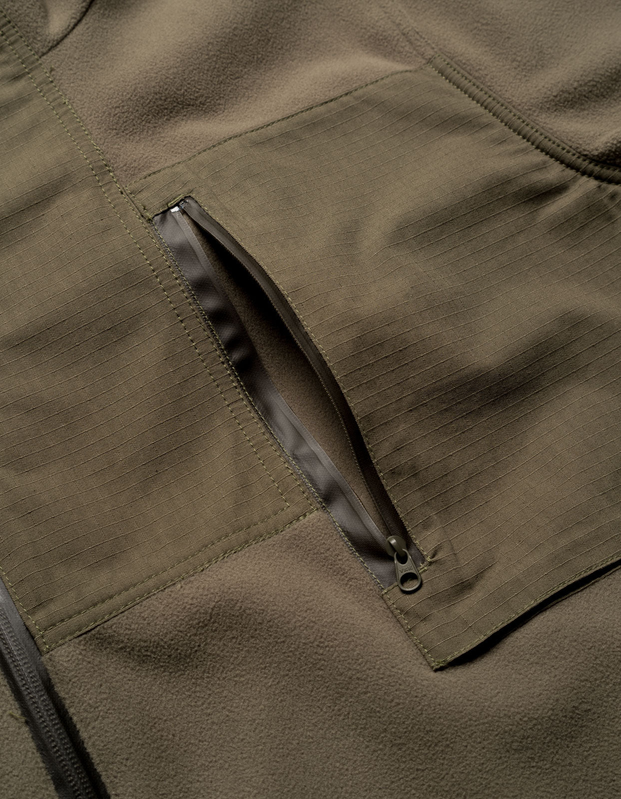 4578 Asym Zipped Hooded Fleece Olive OG-107F