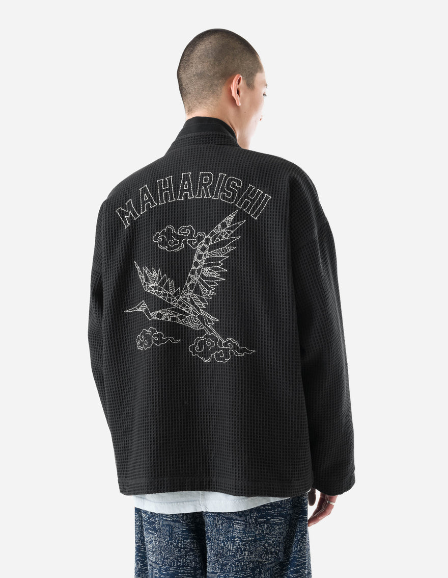 6241 Embroidered Waffle Kimono Overshirt Black