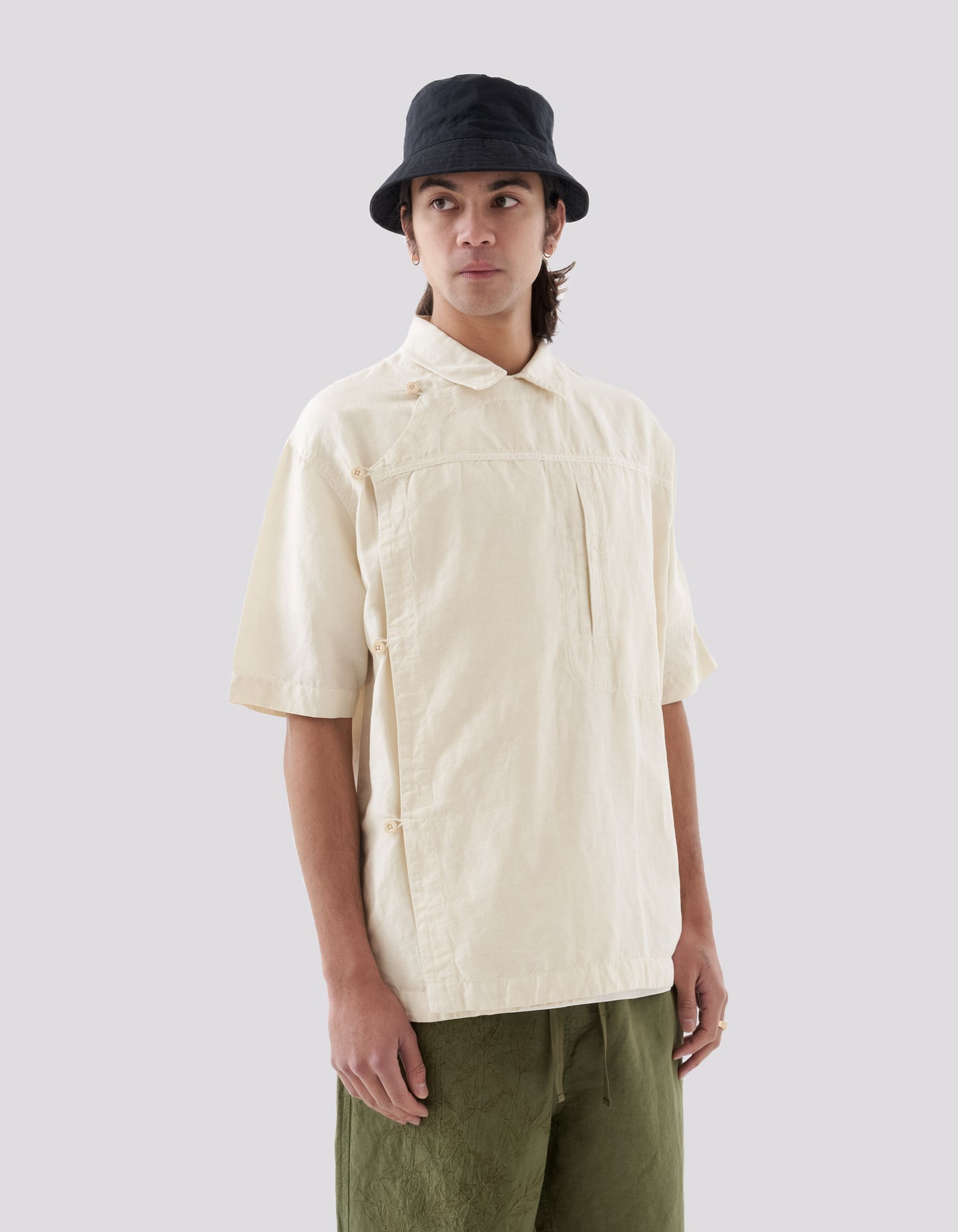 5120 Hemp Asym Monk Shirt Ecru