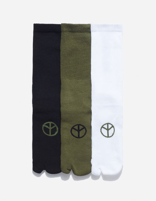 9891 MILTYPE Peace Tabi Sports Socks · 3 Pack Black/Olive/White