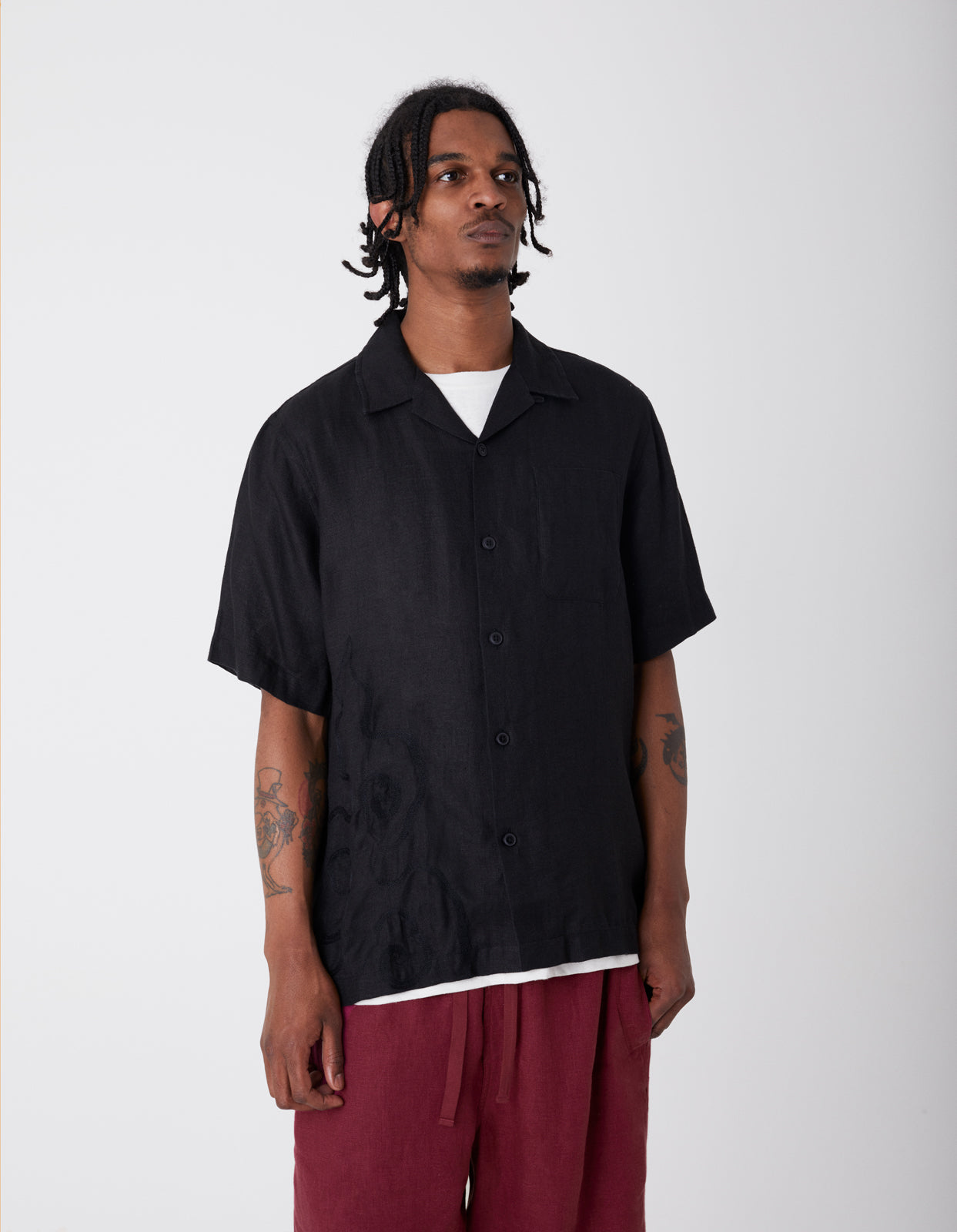 8169 Embroidered Hemp Camp Shirt · Crushed Woven Hemp 170 Black BLK-108F