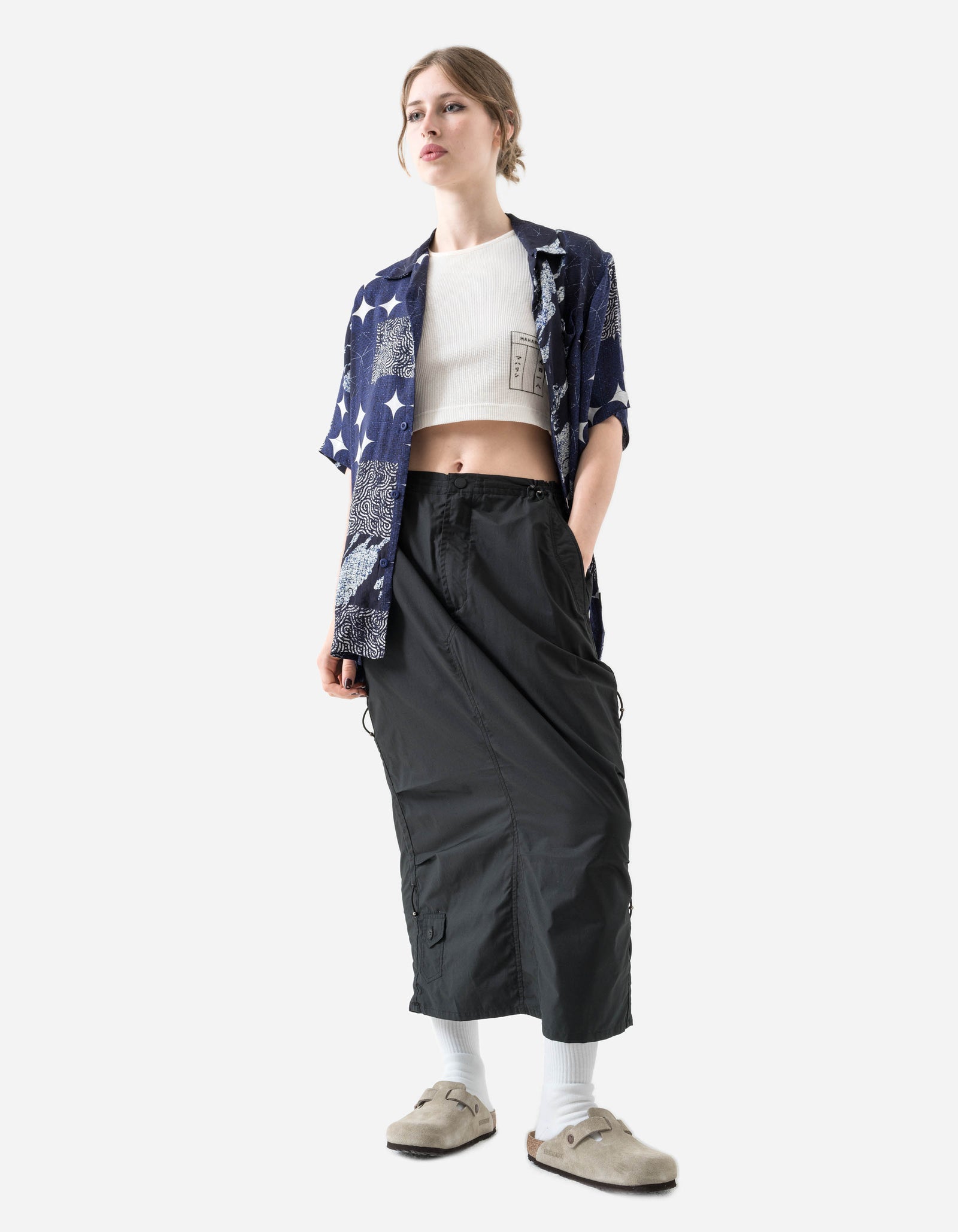 1529 Sashiko Patchwork Summer Shirt Navy/Ecru