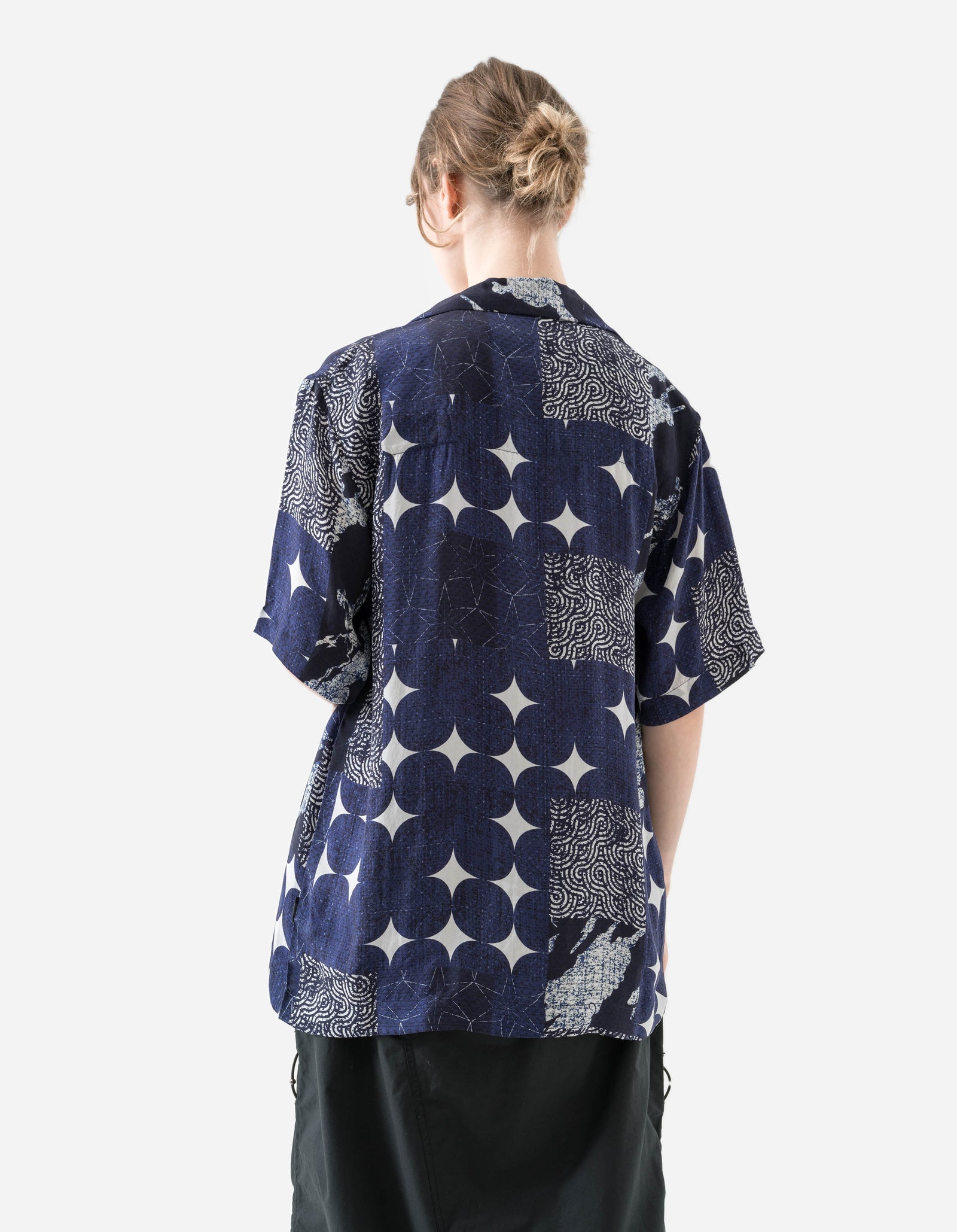 1529 Sashiko Patchwork Summer Shirt Navy/Ecru