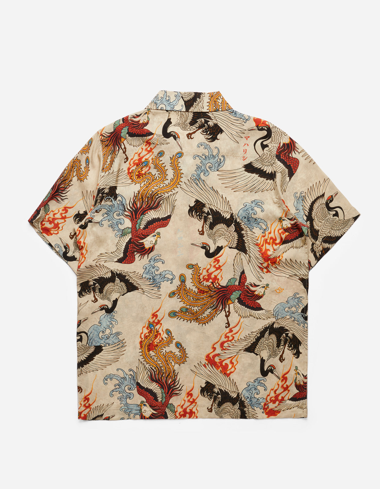 4509 Peace Cranes Camp-Collar Shirt Ecru