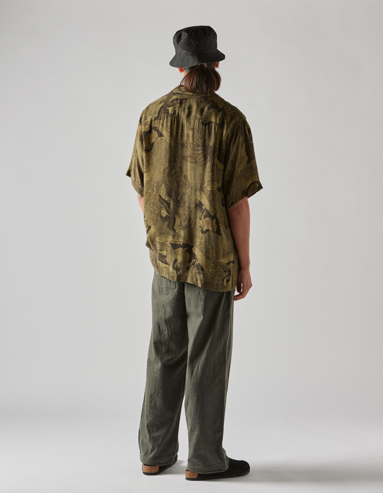 4509 Peace Cranes Camp-Collar Shirt Olive Subdued