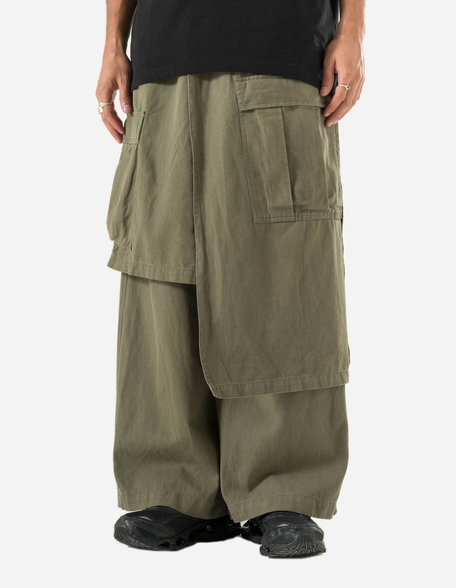 7398 WR Asym Cargo Hakama Pants Olive OG-107F