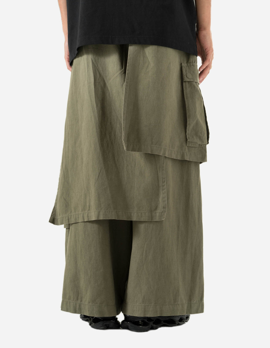 7398 WR Asym Cargo Hakama Pants Olive OG-107F