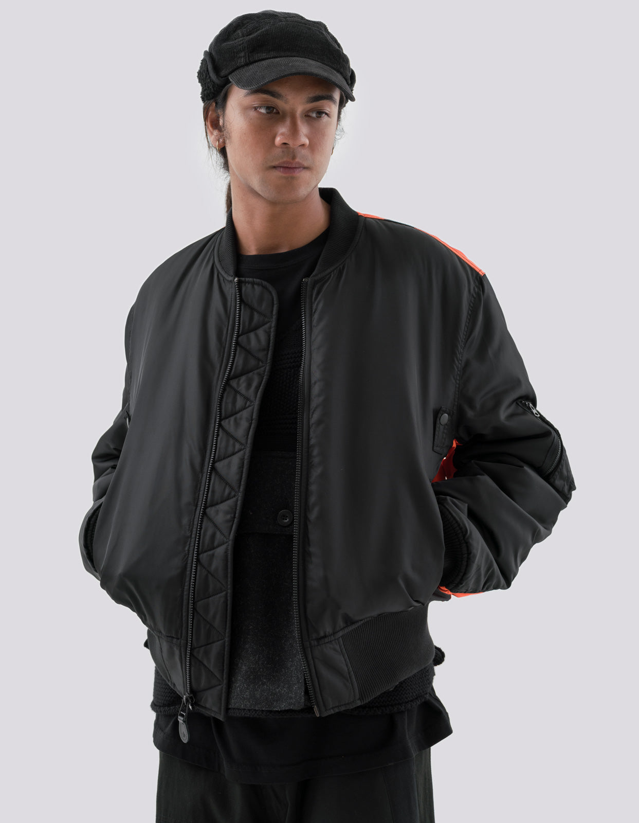 Hi-Vis MA-1 Flight Jacket Black/Neon Orange - Maharishi