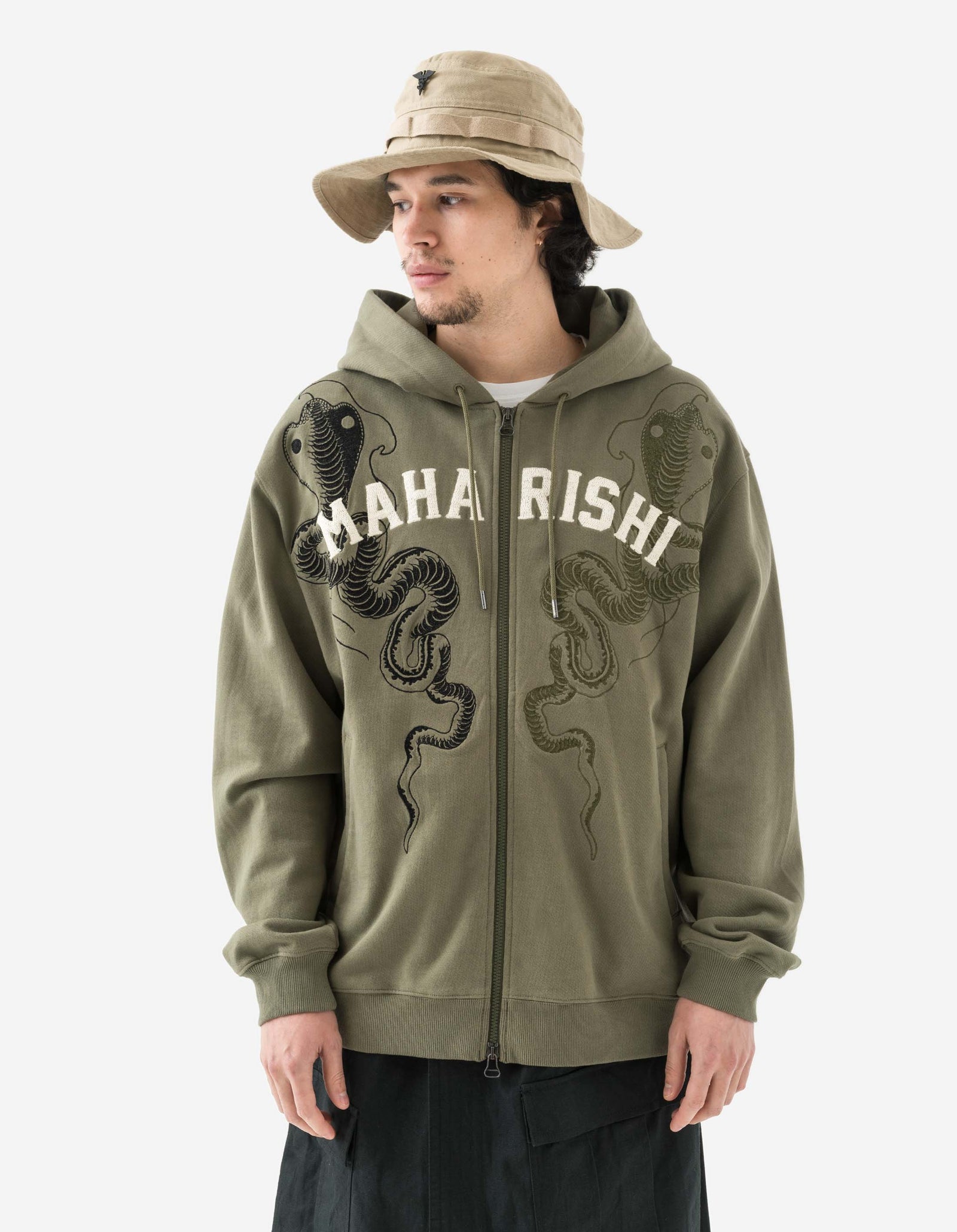 6011 Cobra Zipped Hooded Sweat Olive OG-107F