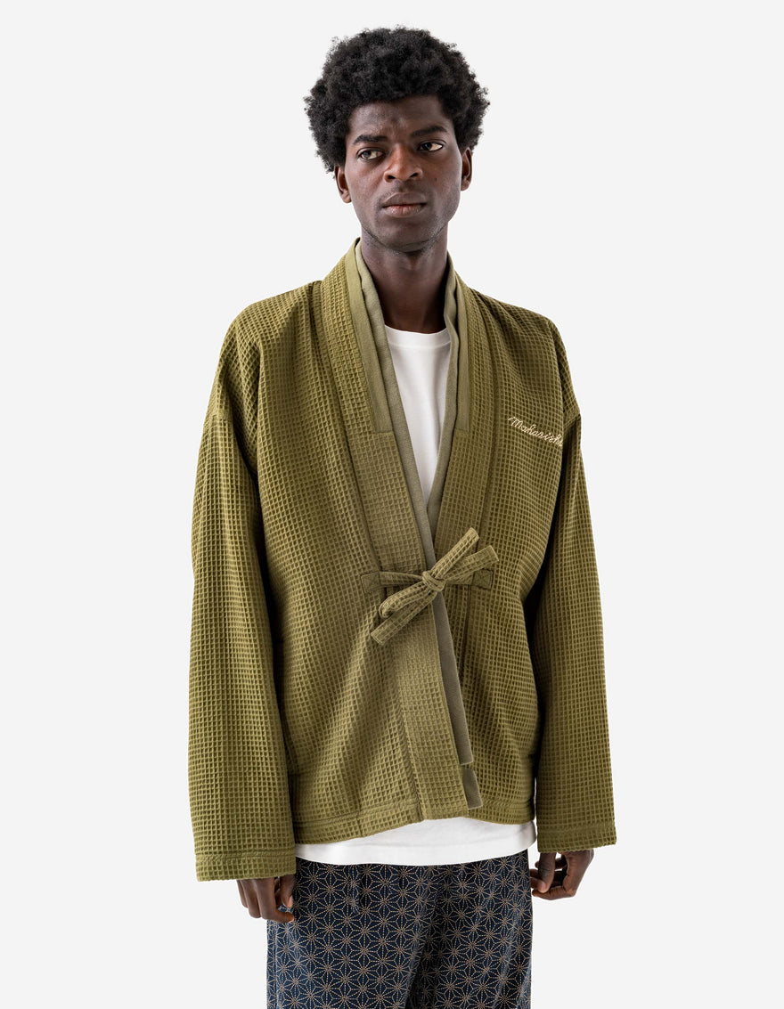 6241 Embroidered Waffle Kimono Overshirt Olive OG-107F