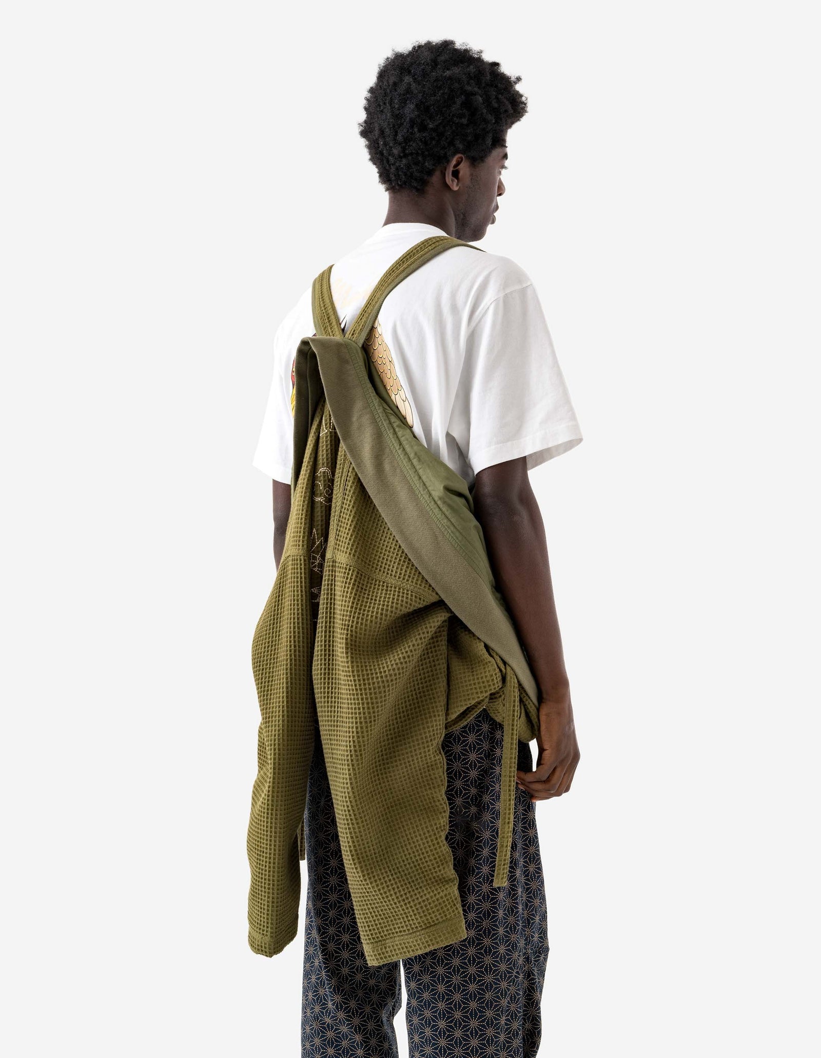6241 Embroidered Waffle Kimono Overshirt Olive OG-107F