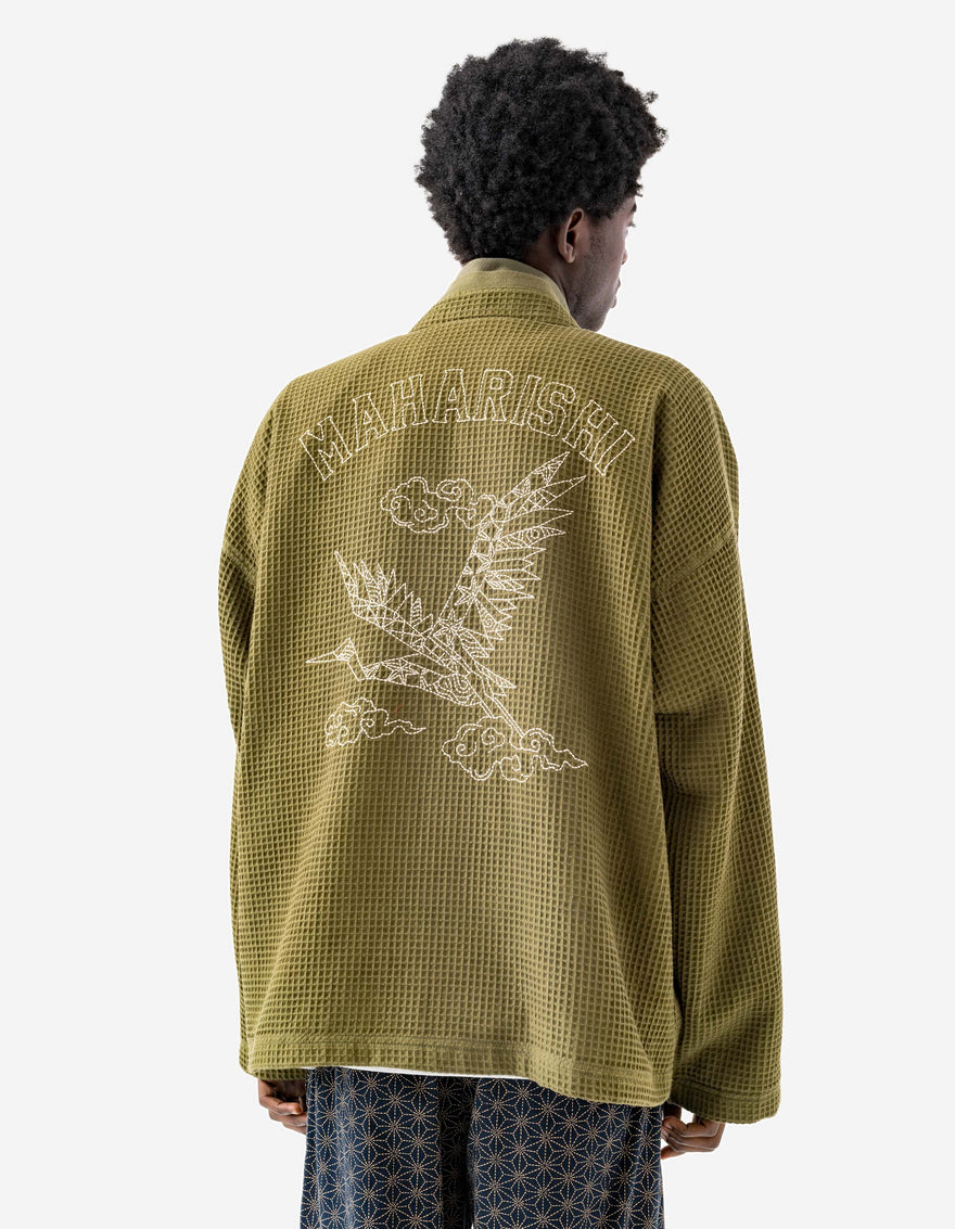 6241 Embroidered Waffle Kimono Overshirt Olive OG-107F