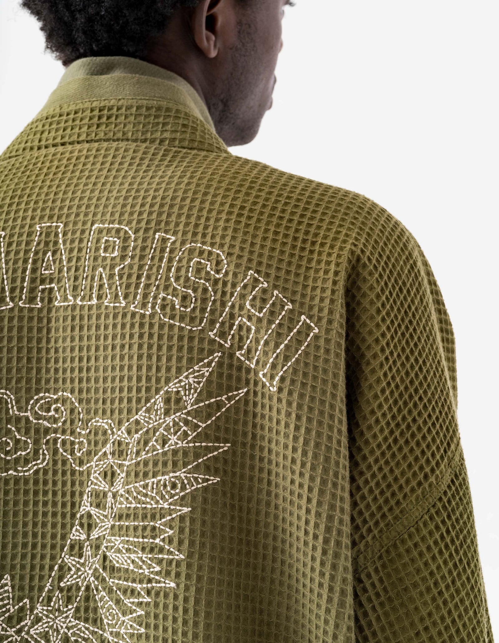 6241 Embroidered Waffle Kimono Overshirt Olive OG-107F
