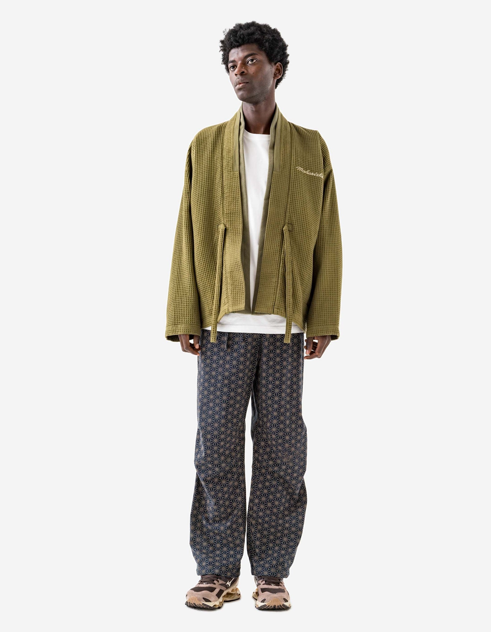 6241 Embroidered Waffle Kimono Overshirt Olive OG-107F