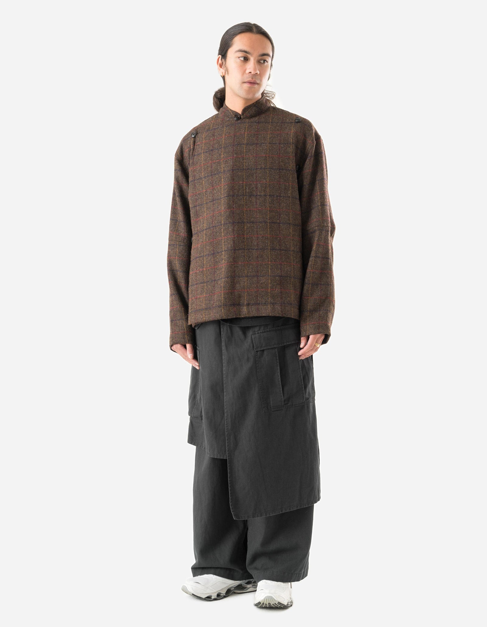 7114 Wool Asym Monk L/S Shirt Brown