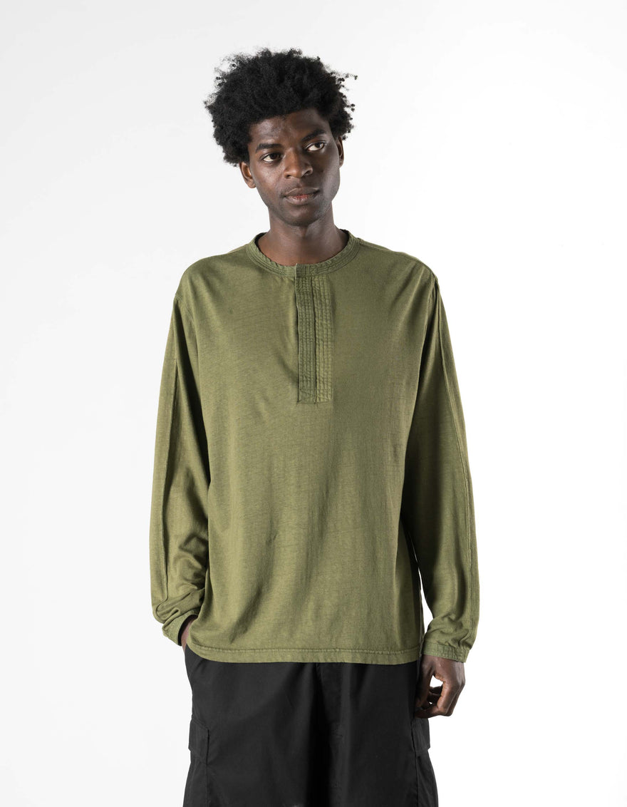 7208 Cotton Hemp Henley L/S T-Shirt Olive OG-107F