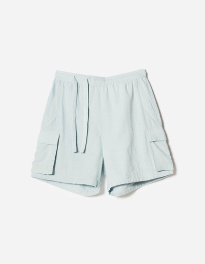 7317 Double Voile Asym Cargo Shorts Light Blue