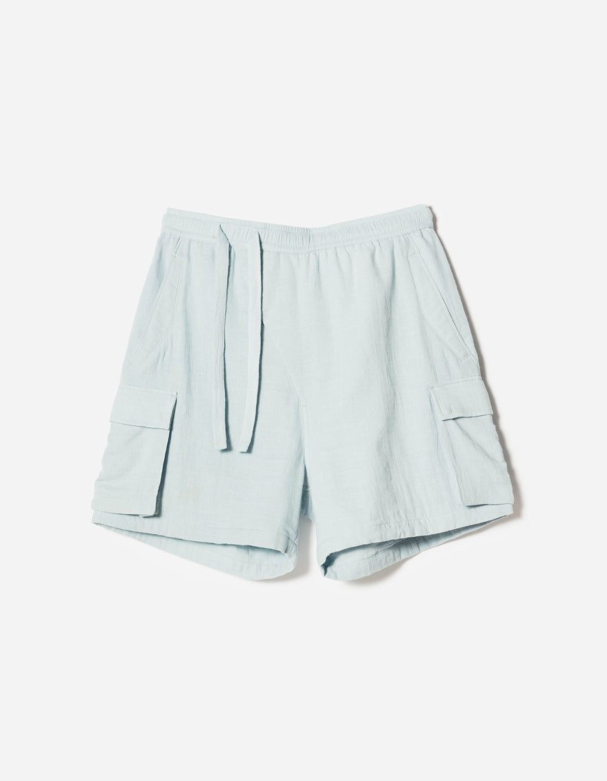7317 Double Voile Asym Cargo Shorts Light Blue