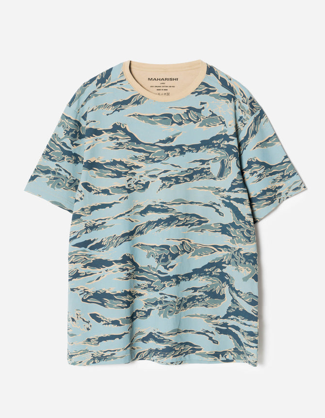 Blue camouflage t-shirt on a white background