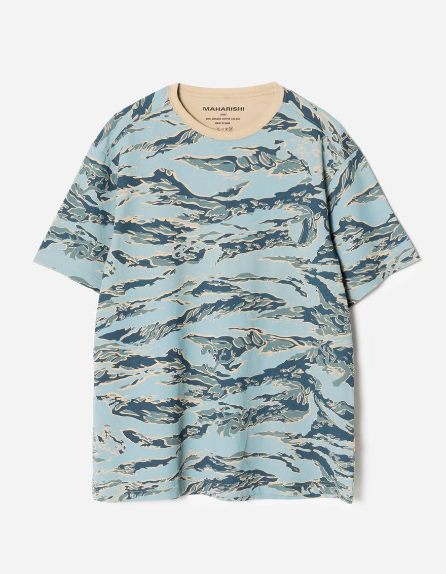 Blue camouflage t-shirt on a white background