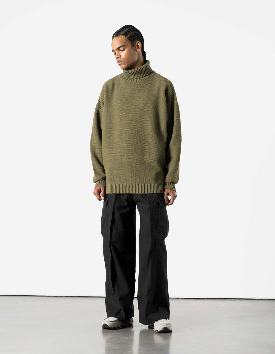 7578 Hemp Knitted Roll Neck Kurta Olive