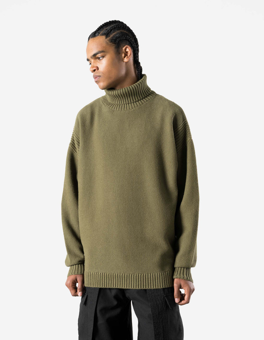 7578 Hemp Knitted Roll Neck Kurta Olive